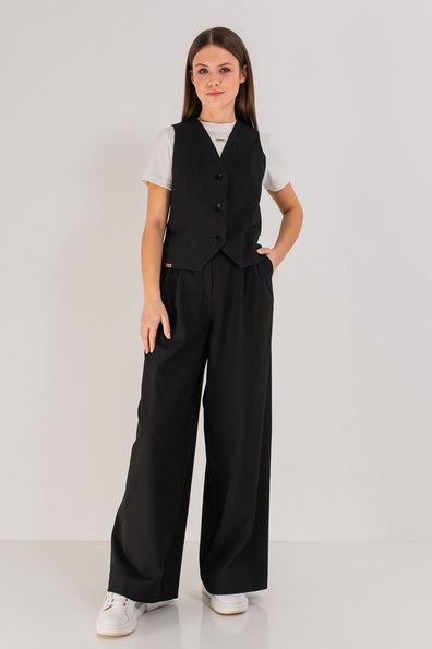 YASMINA - Vesta din stofa cu model clasic pentru uniforma scolara de fete, negru